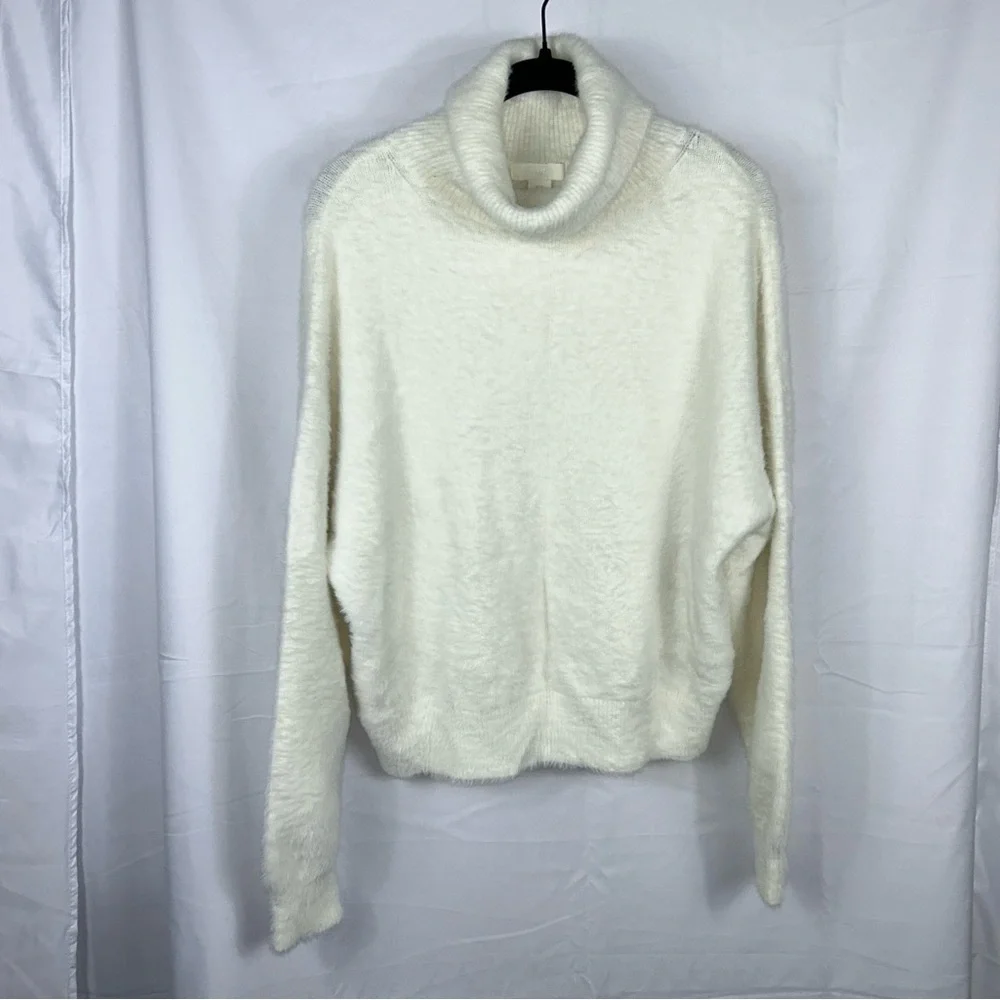H&M Sweater Turtleneck Long Sleeve Faux Fur Fleece Fold Over Neck Pullover Top